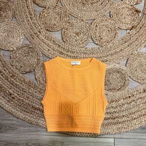 Babaton Bright Orange Knit Sleeveless Crop Tank